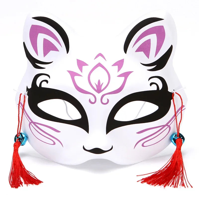 Hand-Painted Fox Mask –  Anime-Inspired Half-Face Cosplay Mask for Raves, Festivals, Masquerade Parties & Costumes