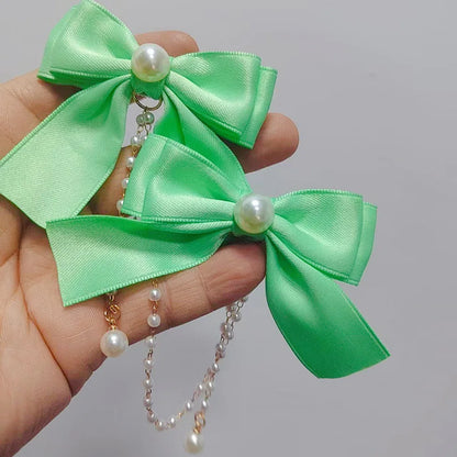 Sweet Princess Pink Pearl Bow Hair Clip – Cute Chain Hairpin for Women & Girls Back Head Fashion Hair Accessories