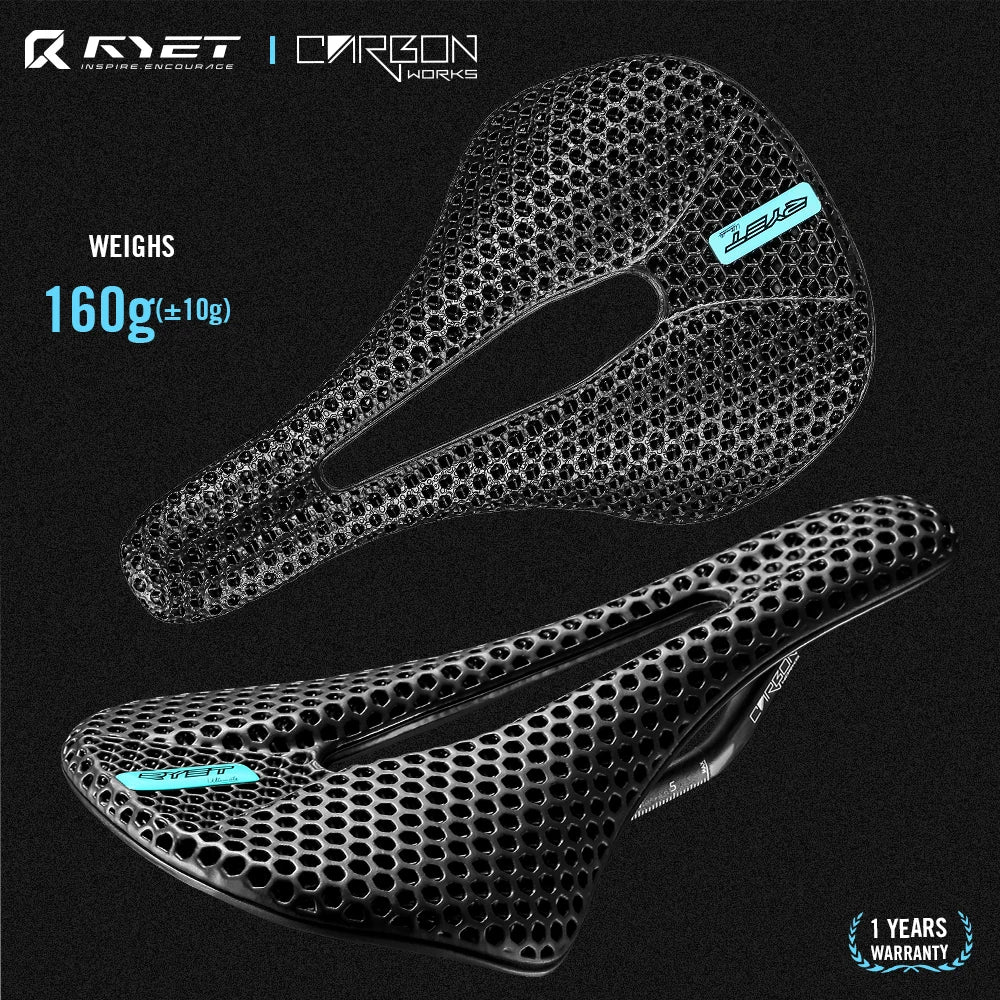 RYET 3D Printed Carbon Bike Saddle — 140/143mm Lightweight Road & MTB Cycling Seat with EVA Cushion