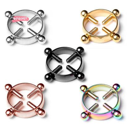 Adjustable Stainless Steel Nipple Clips - Clip-On Fake Nipple Piercing Jewelry for Women in Multiple Colors