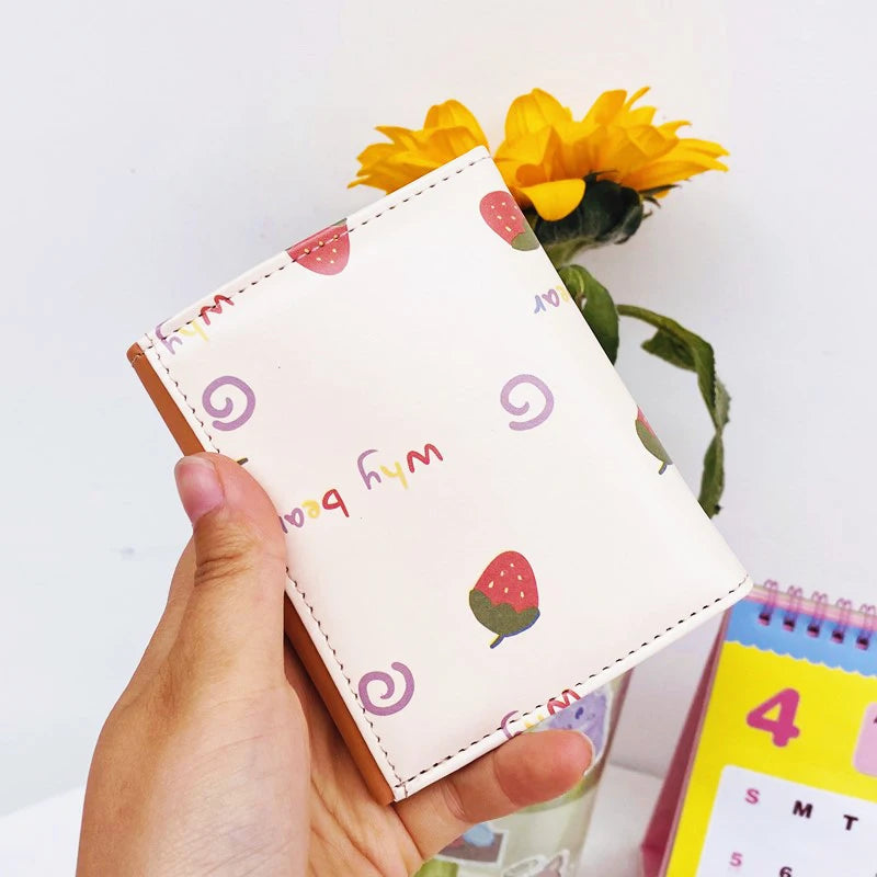 Cute Bear Women’s Wallet — Short Leather Coin Purse, Cartoon Card Holder, Three-Fold Clutch for Students