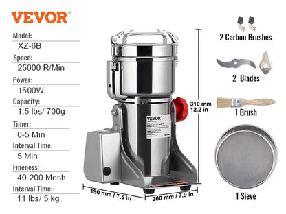 SucceBuy 150-2500g Electric Grain Mill Grinder – Commercial Spice & Herb Grinder for Coffee, Corn & Cereals