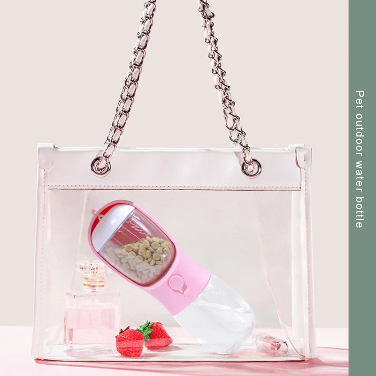 2 in 1 300ml Portable Food Grade Dog Cat Travel Water Cup Bottle with Food Dispenser - Pet Water and Food Container