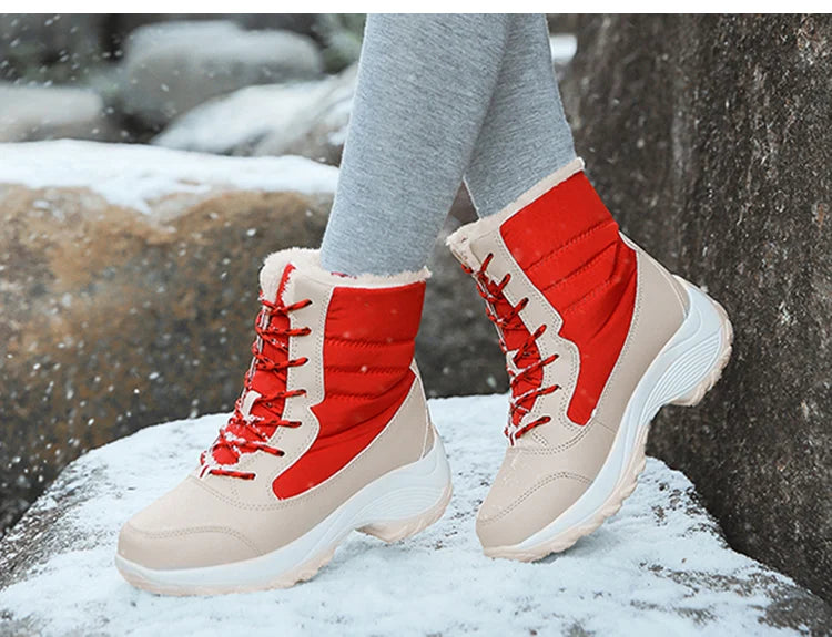 Women's Winter Snow Boots – Plush Lined Platform Flat Casual Shoes for Warmth and Comfort