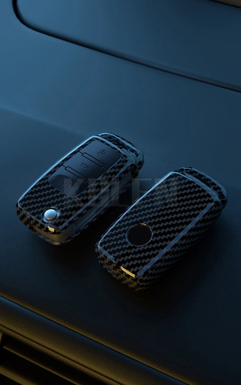 ABS Carbon Fiber Car Key Case Cover for VW, SEAT & Skoda – Fits Polo, Golf, Passat, Beetle, Tiguan, Leon, Altea, Octavia, Kodiaq