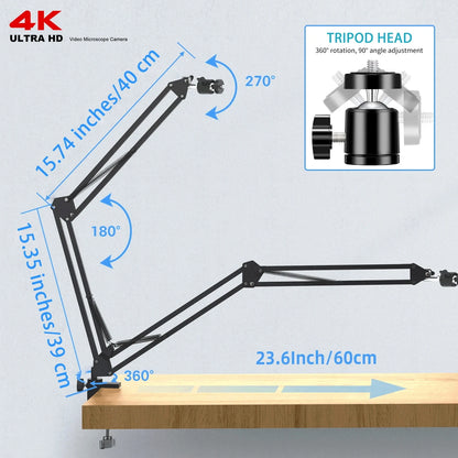 YIZHAN 4K Digital Microscope — Full HD HDMI VGA Industrial Camera with C-Mount, 150x Lens for Soldering & Phone Repair