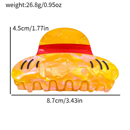Luffy Straw Hat Hair Clip - Cute Acrylic Anime Hair Claw for Creative Hairstyles and Gifts