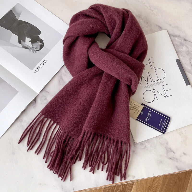 Winter Narrow Wool Scarf – 28 Colors, 100% Wool Solid Color Unisex Scarf for Men & Women, Warm and Cold-Proof