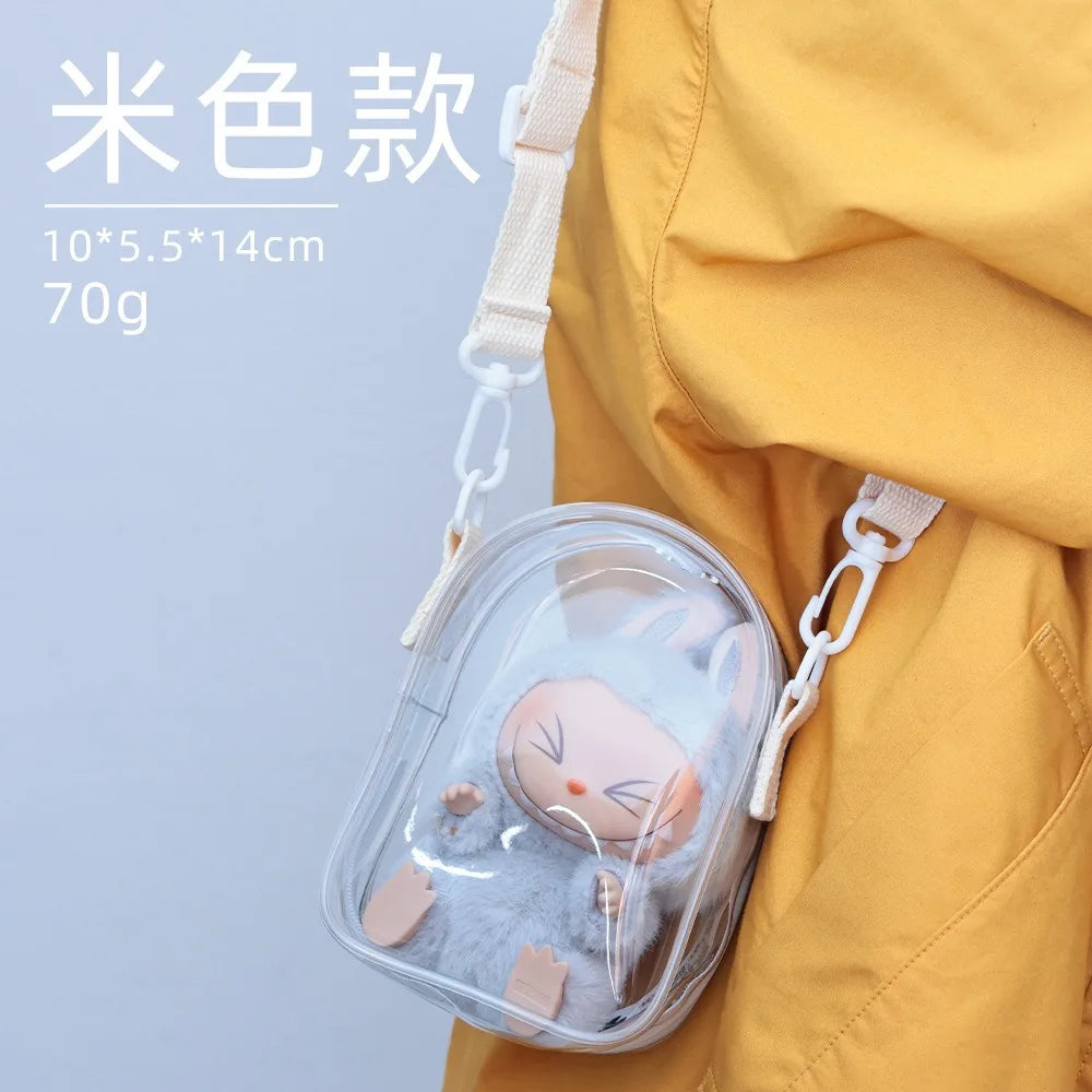 Labubu Doll Protective Case — 15cm Cotton Sitting Party Storage & Dustproof PVC Shoulder Bag