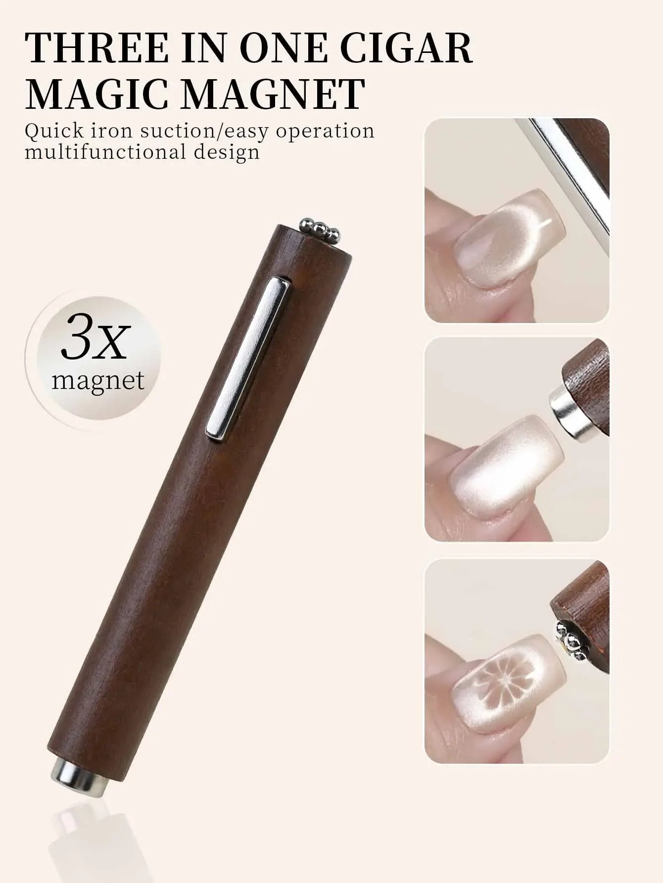 3 in 1 Multi-Function Cat Eye Magnet for Nail Art - Strong Thick Cylindrical Magnetic Tool for Designs