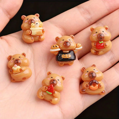 6-Piece Gourmet Capybara Resin Refrigerator Magnets - Cute Food-Themed Fridge and Message Board Decorations for Home and Office