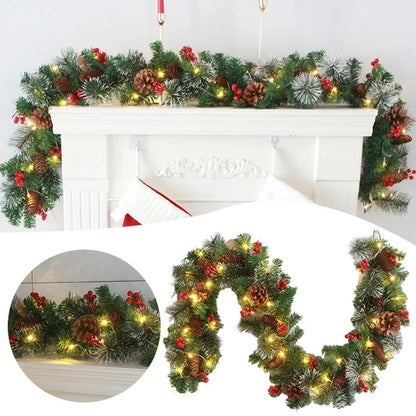 1.8M/2.7M Christmas Rattan Garland with Red Berries – DIY Wreath Decoration for Home, Wall & Door Party Decor
