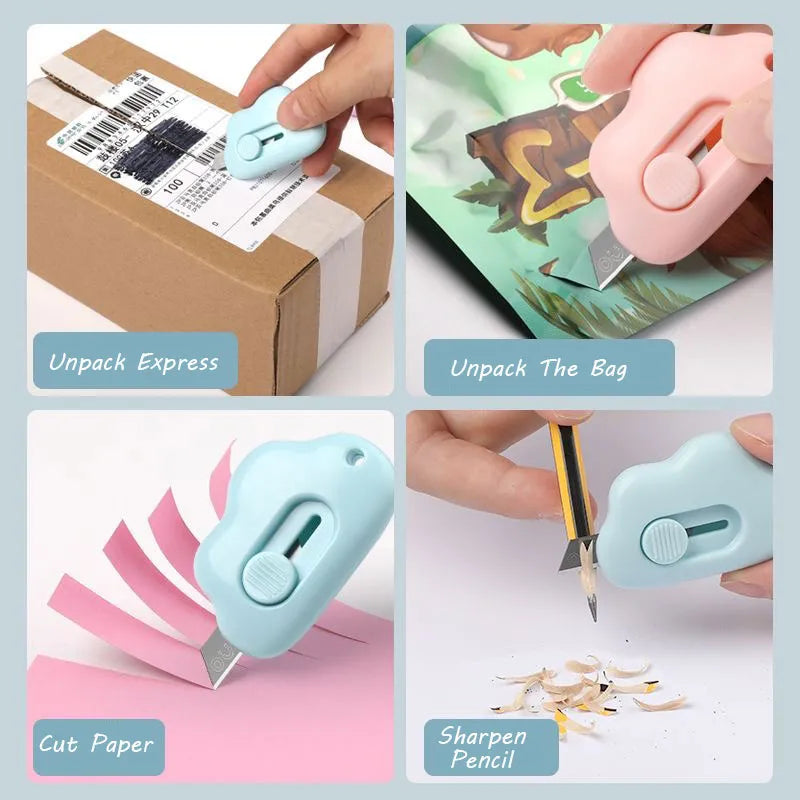 Kawaii Clouds Portable Utility Knife - Unpacking Artifact for Students, School, Office Learning Supplies