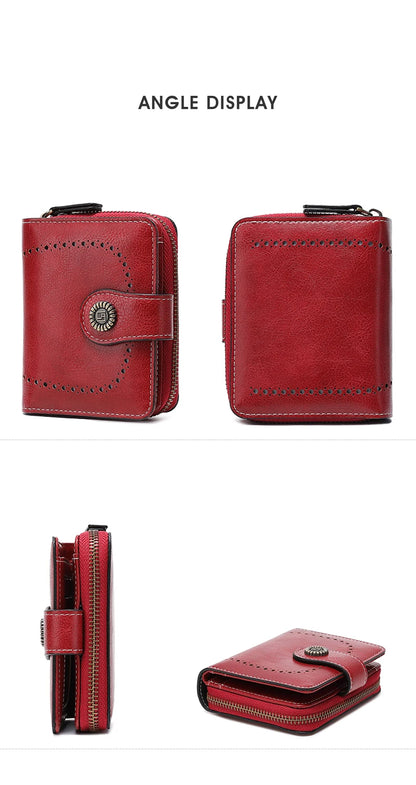 Retro Hollow-Out Short Purse for Women – Multi-Card Zipper Wallet, European & American Fashion Design