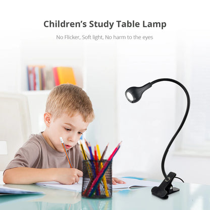 Flexible USB Table Lamp with Clip - Bedside Reading Light and Book Lamp for Bedroom Decor