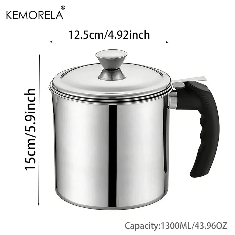Stainless Steel Oil Filter Pot - 1.1L/1.3L Cooking Oil Strainer Container with Lid & Heat Resistant Fat Separator