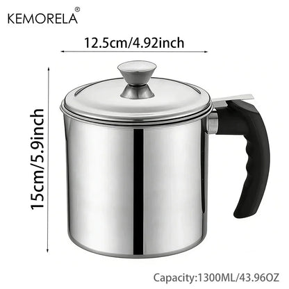Stainless Steel Oil Filter Pot - 1.1L/1.3L Cooking Oil Strainer Container with Lid & Heat Resistant Fat Separator