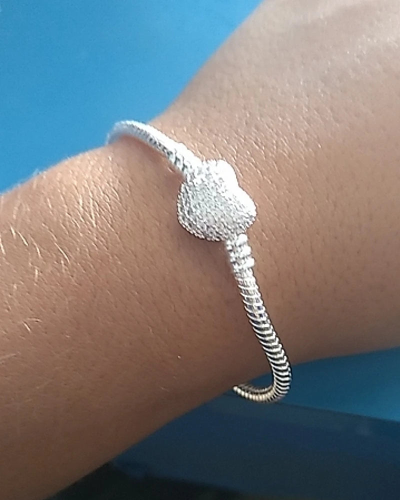 Silver Color Heart Bracelet - Shiny Zircon Love Bracelet for Women, Fits Original Charm Jewelry Gift