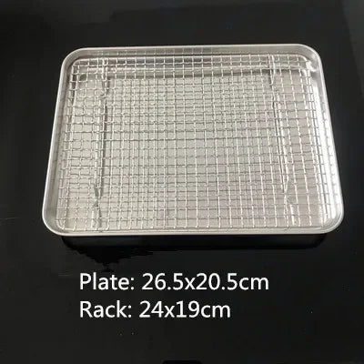 304 Stainless Steel Baking Tray with Wire Rack — Cake, BBQ, Oven, Roasting & Grilling Pan Tool