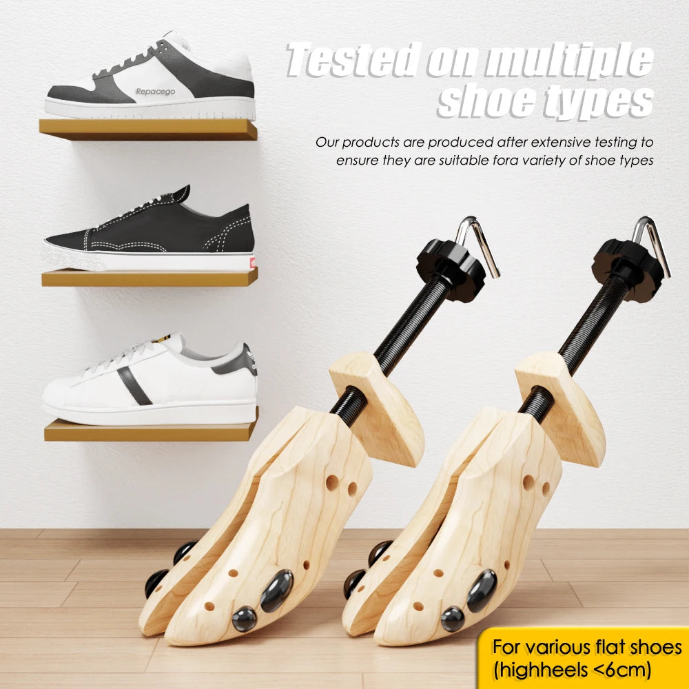 Repacego Wooden Shoe Trees – 1/2 Pc Adjustable Shoe Stretcher & Expander for Men, Women, Unisex, Length & Width Adjustment