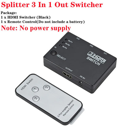 3x1 HDMI Switch 4K/1080P – 3 Input 1 Output Video Splitter Adapter Hub for Xbox, PS4, PC, Laptop & HDTV