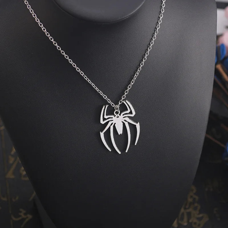 Kpop Fashion Spider Pendant Necklace – Silver Cross Chain for Men, Gothic Streetwear Couple Gift