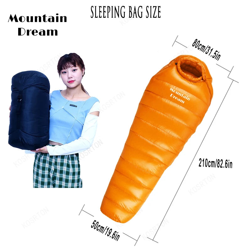 Winter Down Sleeping Bag for Adults – Mummy Style White Goose Down, Warm & Three-Season Camping Bag