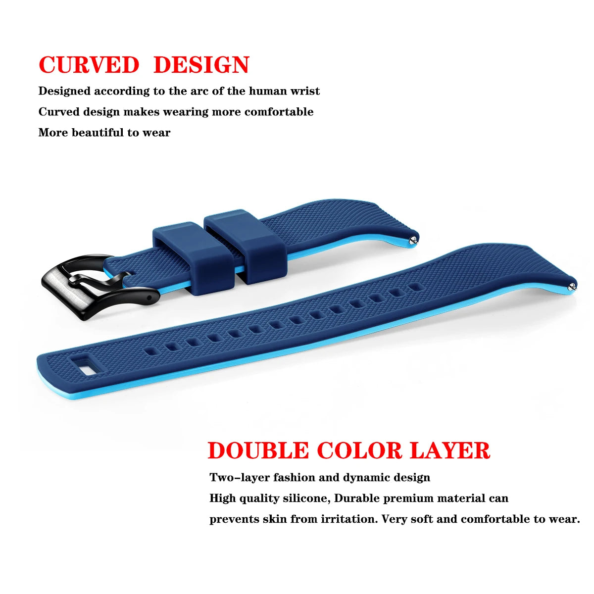 Quick-Release Silicone Watch Band - 18mm, 20mm and 22mm Rubber Replacement Strap for Huawei, Samsung Galaxy and Garmin Watches