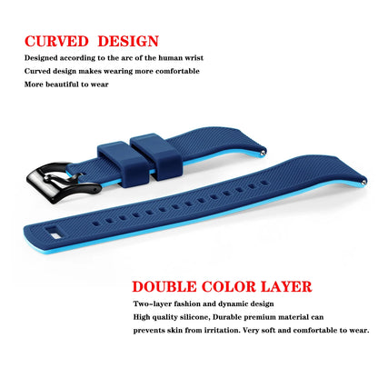 Quick-Release Silicone Watch Band - 18mm, 20mm and 22mm Rubber Replacement Strap for Huawei, Samsung Galaxy and Garmin Watches