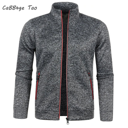 Men's Autumn Winter Zipper Sweater Jacket - Color Block Long Sleeve Slim Fit Plush Casual Warm Coat