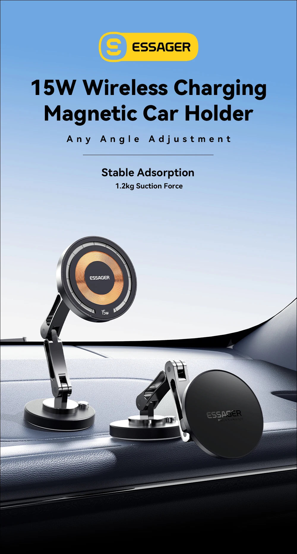 Essager Magnetic Wireless Car Charger – 15W Fast Charging Phone Holder Mount for MagSafe iPhone 15/14/13 Pro Max