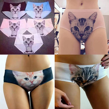 Women's Cat Print Briefs - Cute Meow Star Pattern Casual Underwear