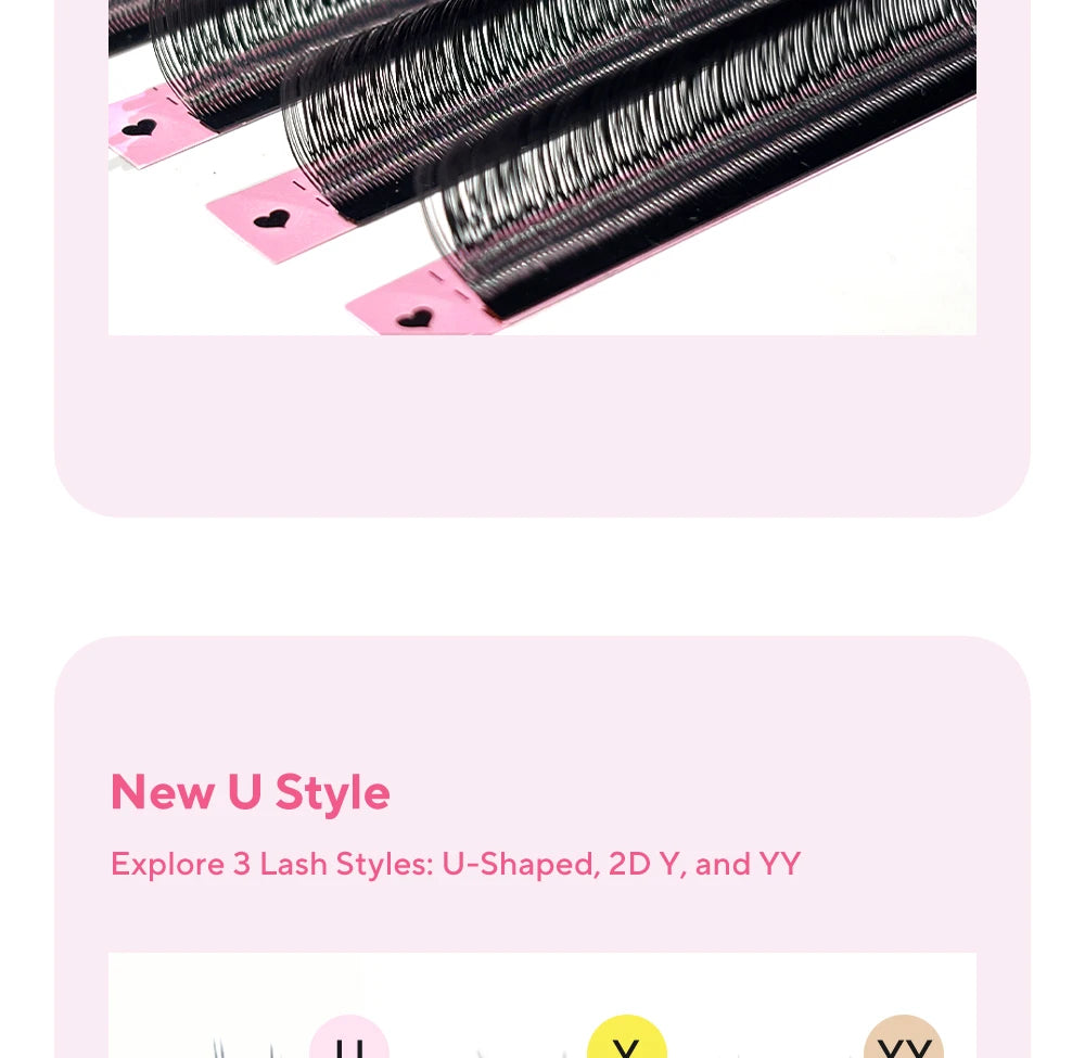 DIYDAY U-Shaped 3D Volume Eyelash Extensions — Easy-Apply Natural Wispy U YY Shape Faux Mink Lashes for Makeup