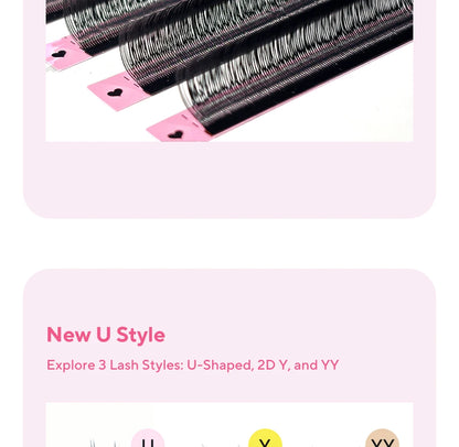 DIYDAY U-Shaped 3D Volume Eyelash Extensions — Easy-Apply Natural Wispy U YY Shape Faux Mink Lashes for Makeup