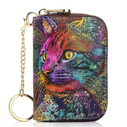 RFID Leather Card Holder Wallet with Zipper & Key Ring – Slim Credit Card Case & Coin Purse for Men and Women