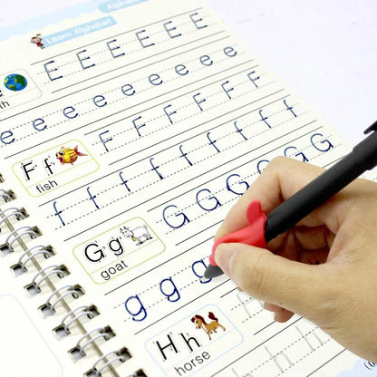 4-Piece Magic Practice Copybook Set with Pen — Reusable English Calligraphy Writing Book for Kids & Preschoolers