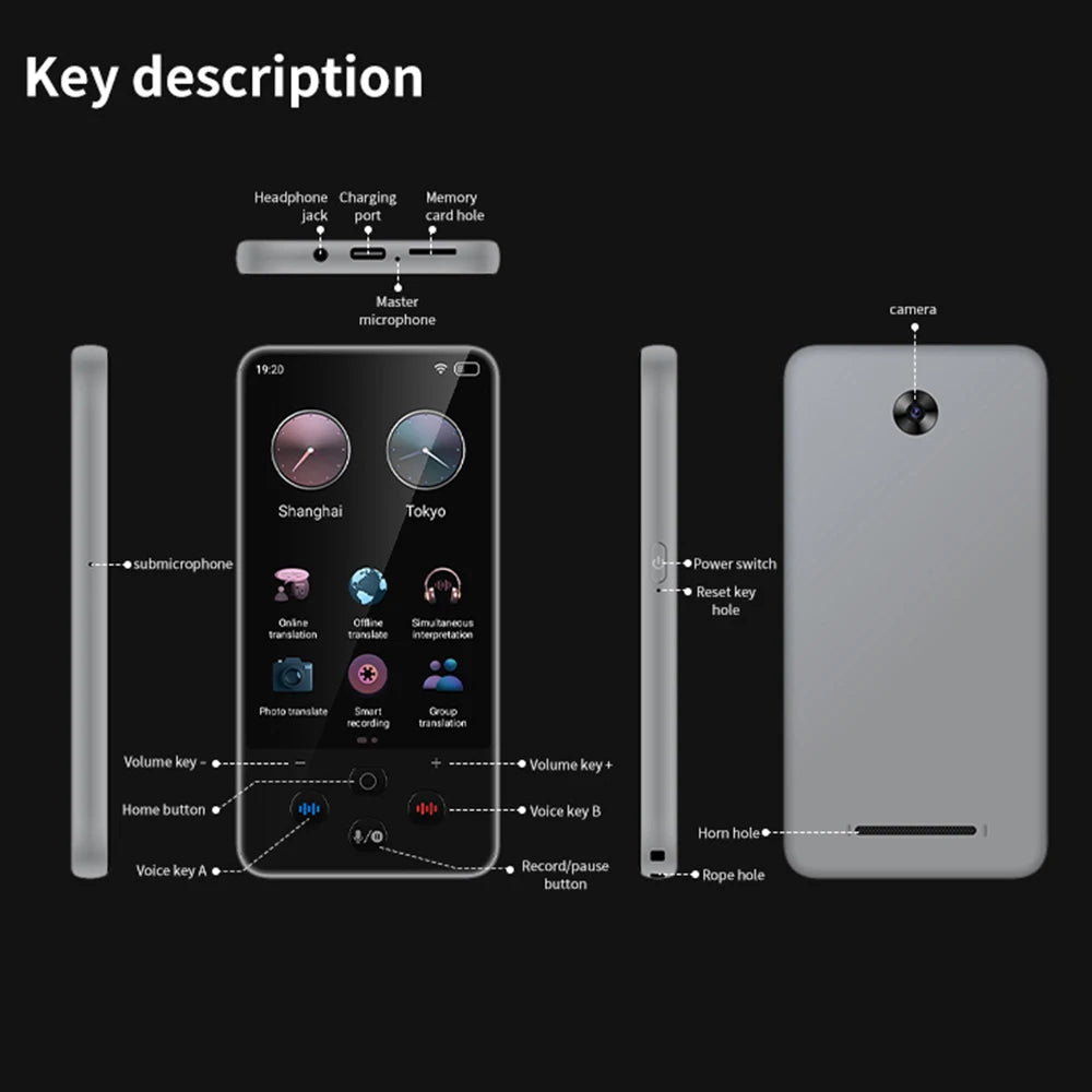 S85 Pro Language Translator Device - 138 Languages, 4-inch Screen, Voice & Video Recording, Offline Translation, 8GB Storage & 2000mAh Battery