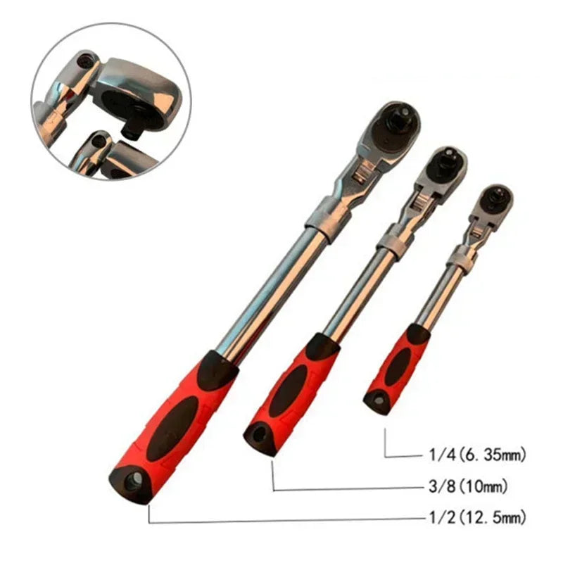72-Tooth Carbon Steel Retractable Ratchet Wrench — 1/4, 3/8, 1/2 Automatic Quick-Release Multifunctional Hand Tool