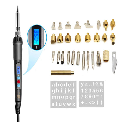 Wood Burning Pyrography Pen Kit – Adjustable Temperature Electric Soldering & Embossing Tool, EU 60