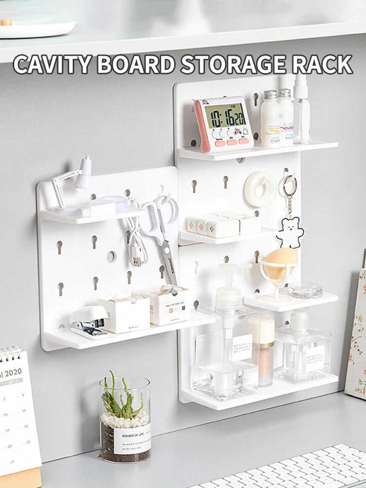 Wall-Mounted Perforation-Free Plastic Shelf – Bathroom & Dormitory Wall Hanging Organizer for Student Bedroom & Headboard