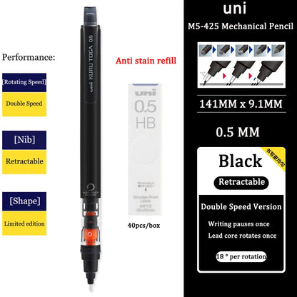 UNIStationery Automatic Mechanical Pencil — 0.5mm Anti-Slip Grip, Rotating Refillable Pen with Anti-Break Core