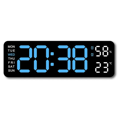 9-Inch Digital Wall Clock — USB Powered LED Table Clock with Temperature, Humidity, Week Display, Auto Dimmer, DST, 12/24H & Alarm