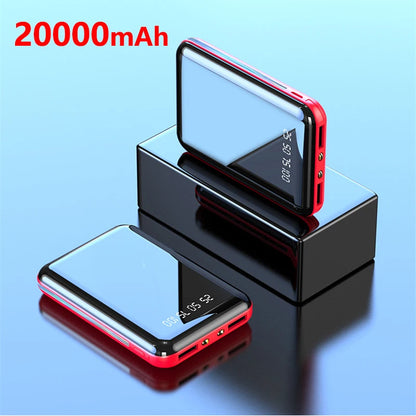 20000mAh Mini Power Bank - Portable LED Digital Display Charger with Mirror Screen External Battery for iPhone Samsung Xiaomi & Huawei