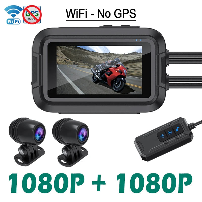 Dual 1080P Motorcycle DVR - Full Body Waterproof Camera with WiFi, GPS, Front and Rear Dash Cam Video Recorder Black Box