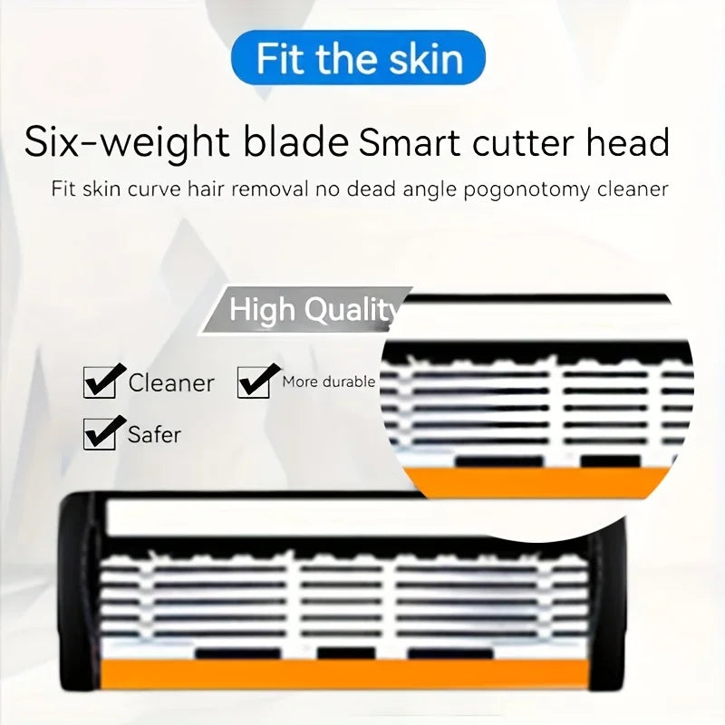 Men’s 6-Layer Safety Razor Set – High-Quality Stainless Steel Shaver with Replaceable Blades