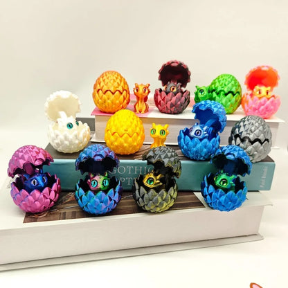 3D Printed Dragon Egg Figures – Mini Dragon Fidget Toy with Simulation Eyes, Desktop Decor & Kids Gift