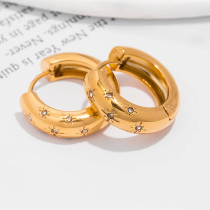 UHBINYCA Classic Zircon Inlaid Hoop Earrings — 18K Gold-Plated Stainless Steel, Elegant Jewelry for Women