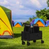 Black Folding Handcart — Small Portable Outdoor Garden Utility Wagon for Shopping, Picnic & Beach