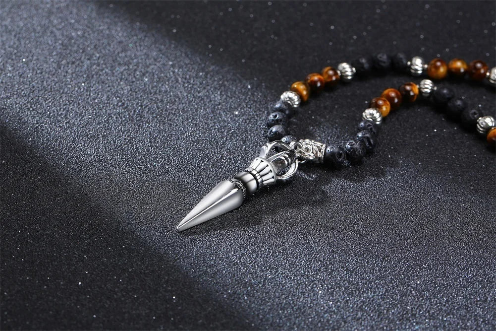 Men's Tibetan Phurba Kilaya Necklace – Tiger’s Eye & Lava Stone Spiritual Dagger Jewelry
