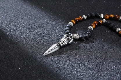 Men's Tibetan Phurba Kilaya Necklace – Tiger’s Eye & Lava Stone Spiritual Dagger Jewelry